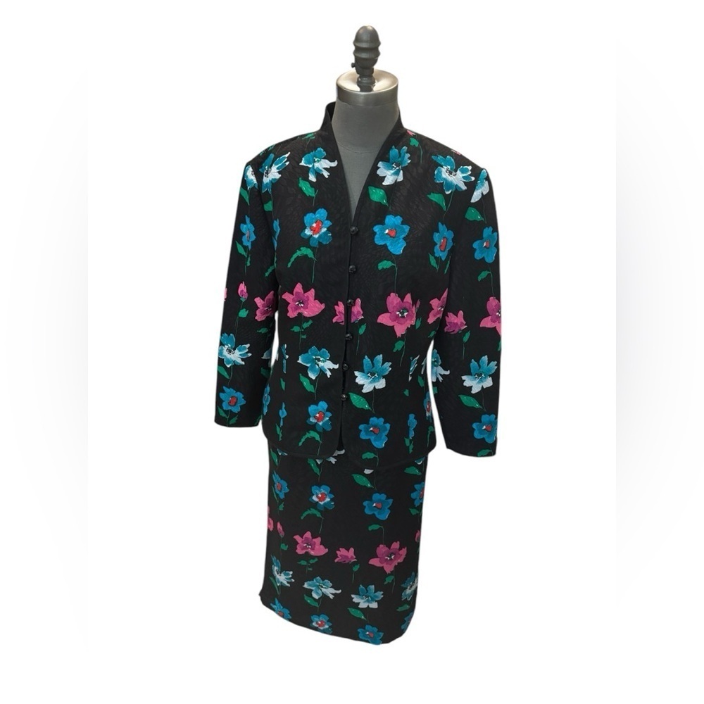 Vintage Anne Crimmins Umi Collections Silk Floral Suit 8